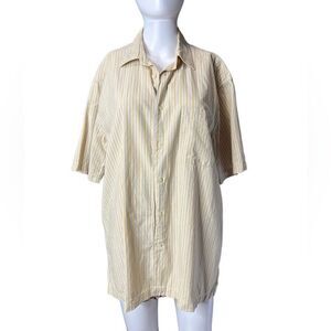 Arrow Striped Short Sleeve Casual Button Down Shirt Yellow Size Large